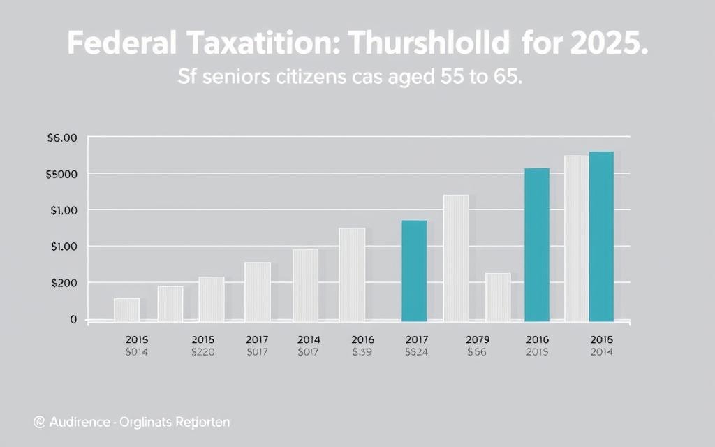 A meticulously detailed bar chart depicting federal taxation thresholds for the year 2025, designed for an audience of senior citizens aged 55 to 65. The chart is presented against a minimalist background, with clean lines and a muted color palette that exudes a sense of professionalism and authority. The bars are precisely rendered, showcasing the nuanced tax brackets and their corresponding income ranges with clarity and precision. The overall composition conveys a balance of informative data visualization and visual appeal, making it an effective tool for illustrating the relevant section of the article.