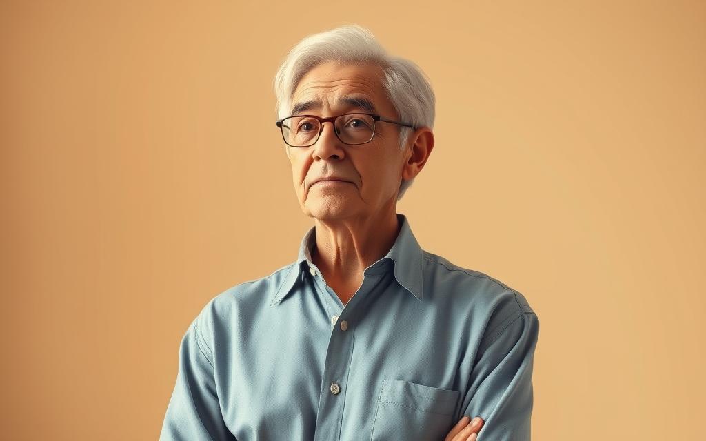 Photo of Senior Citizen. Realistic image of a smiling 60-year-old man enjoying retirement. Photo image only.
